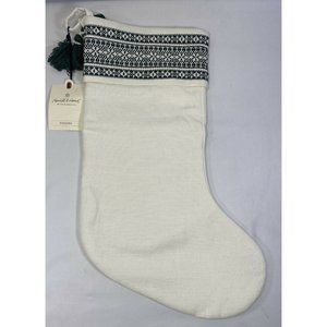 - (NEW) Hearth & Hand Magnolia Holiday Stocking Cream with Green Embroidery